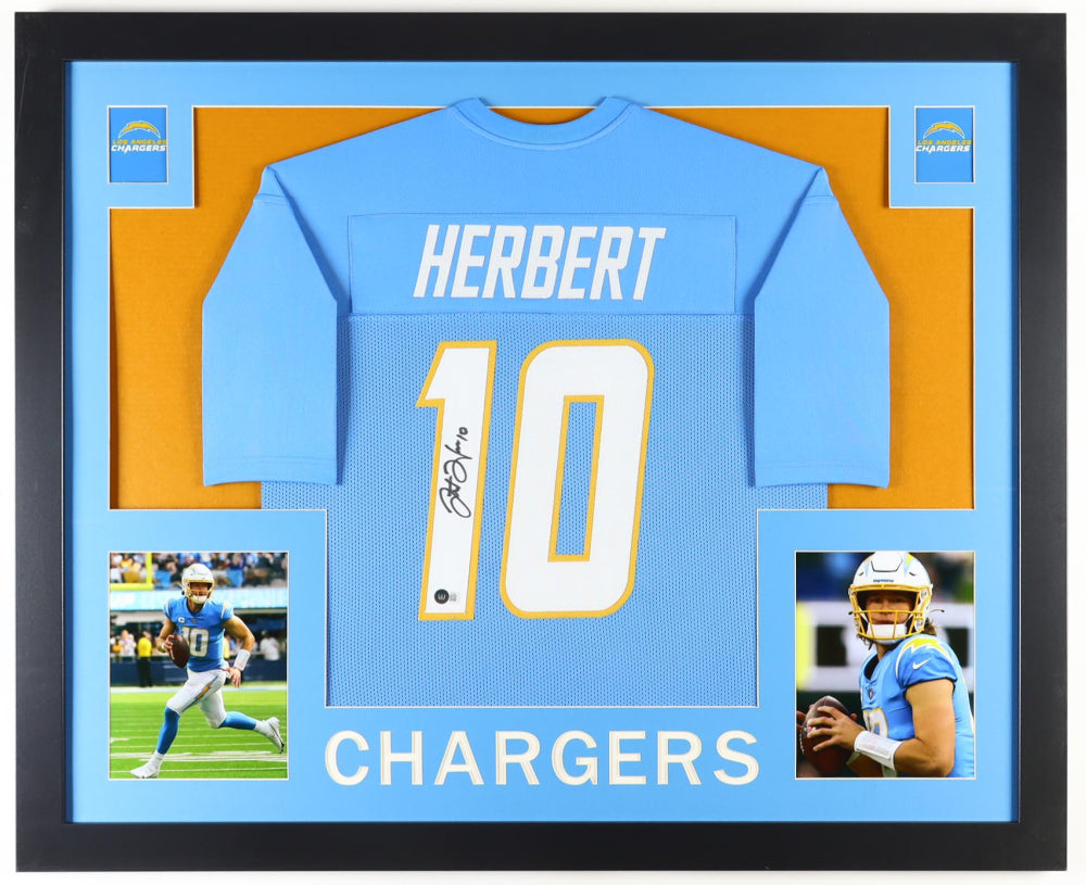 Justin Herbert autographed custom jersey framed