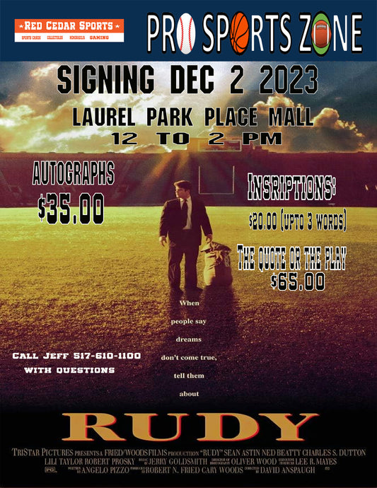 🏈 Meet Rudy Ruettiger at Laurel Park Mall Sports card Show! 🏈