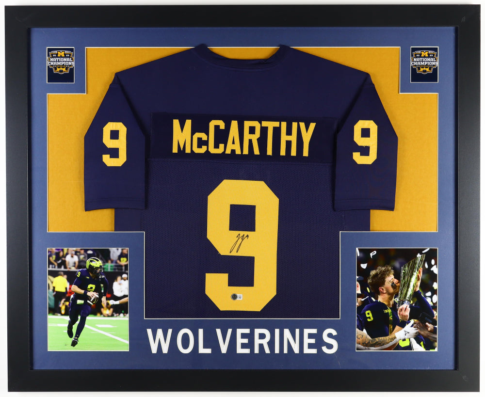 JJ McCarthy framed autographed jersey