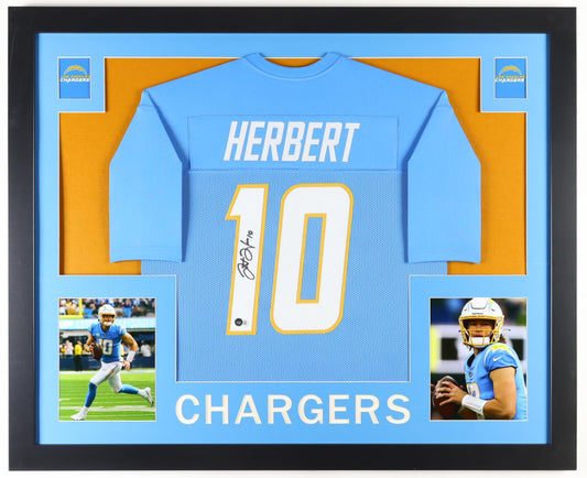 Justin Herbert autographed custom jersey framed